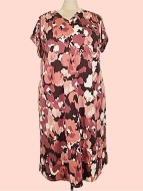 New QVC Zuda Short Sleeve Colorful Abstract Shift Maxi Dress / Size XL